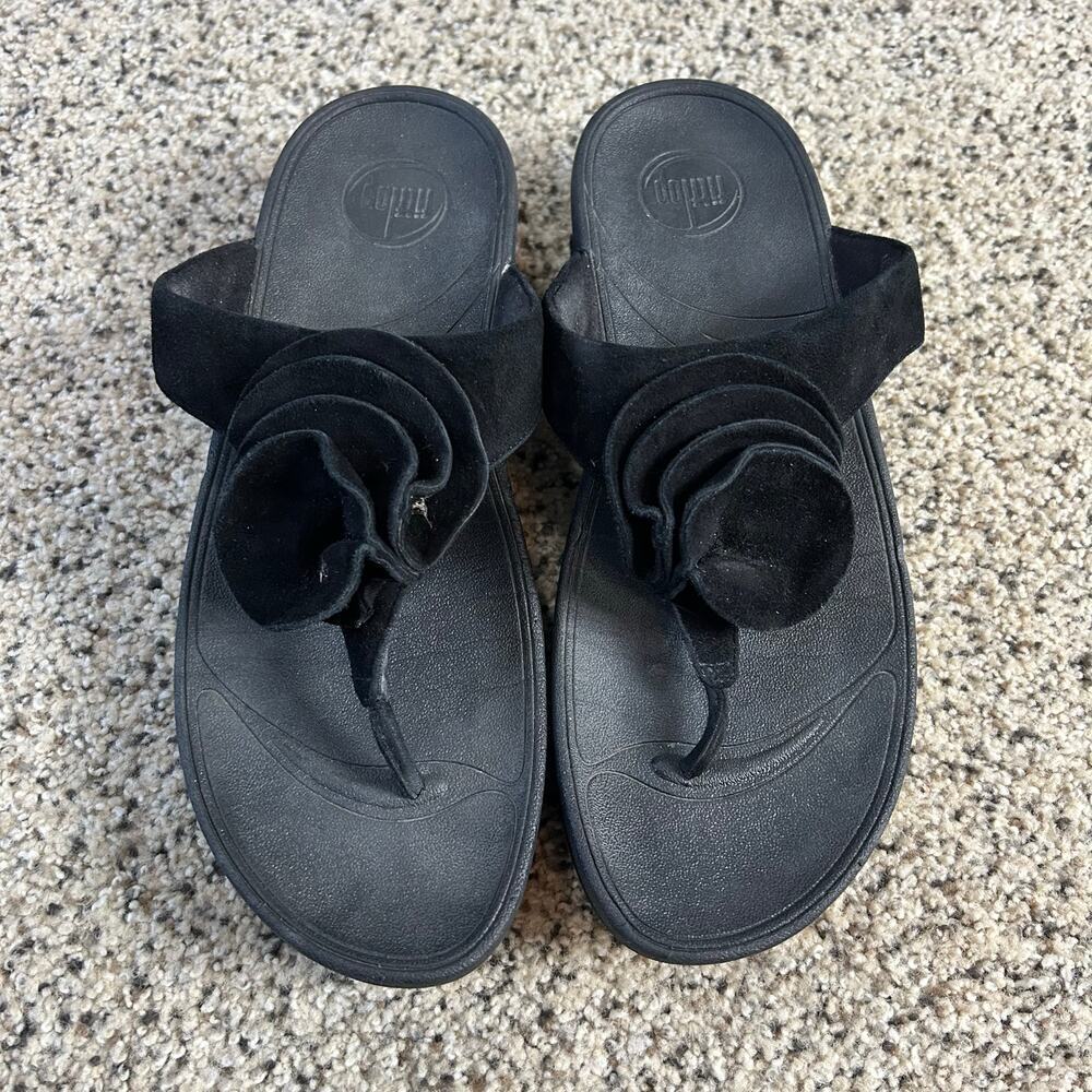 Fitflop Womens Sandals Size 9 Black Suede Flower Thong Toe Post Florrie